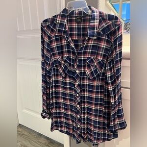 Pink and navy plaid flannel.